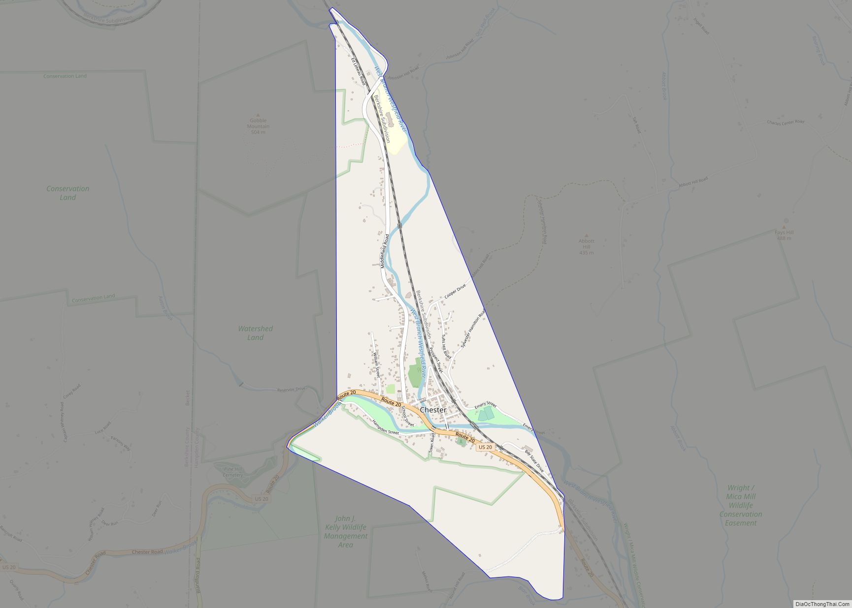 Map of Chester CDP, Massachusetts