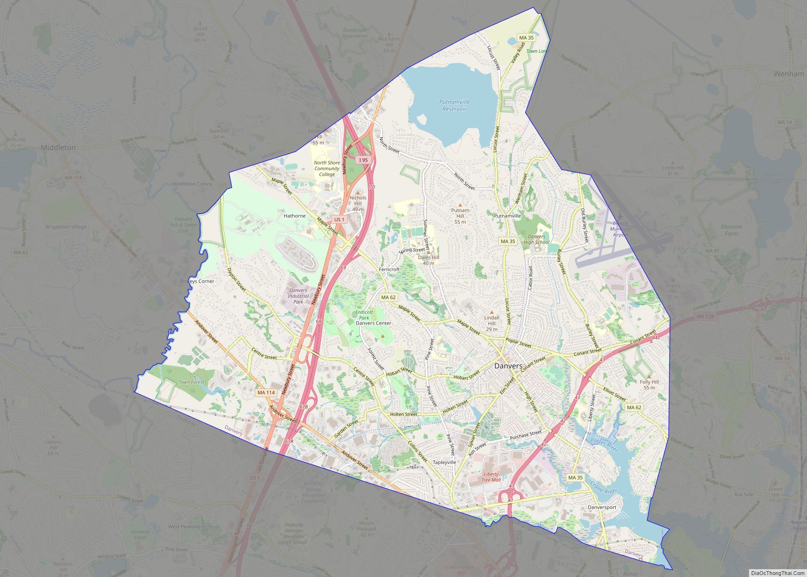Map of Danvers CDP, Massachusetts