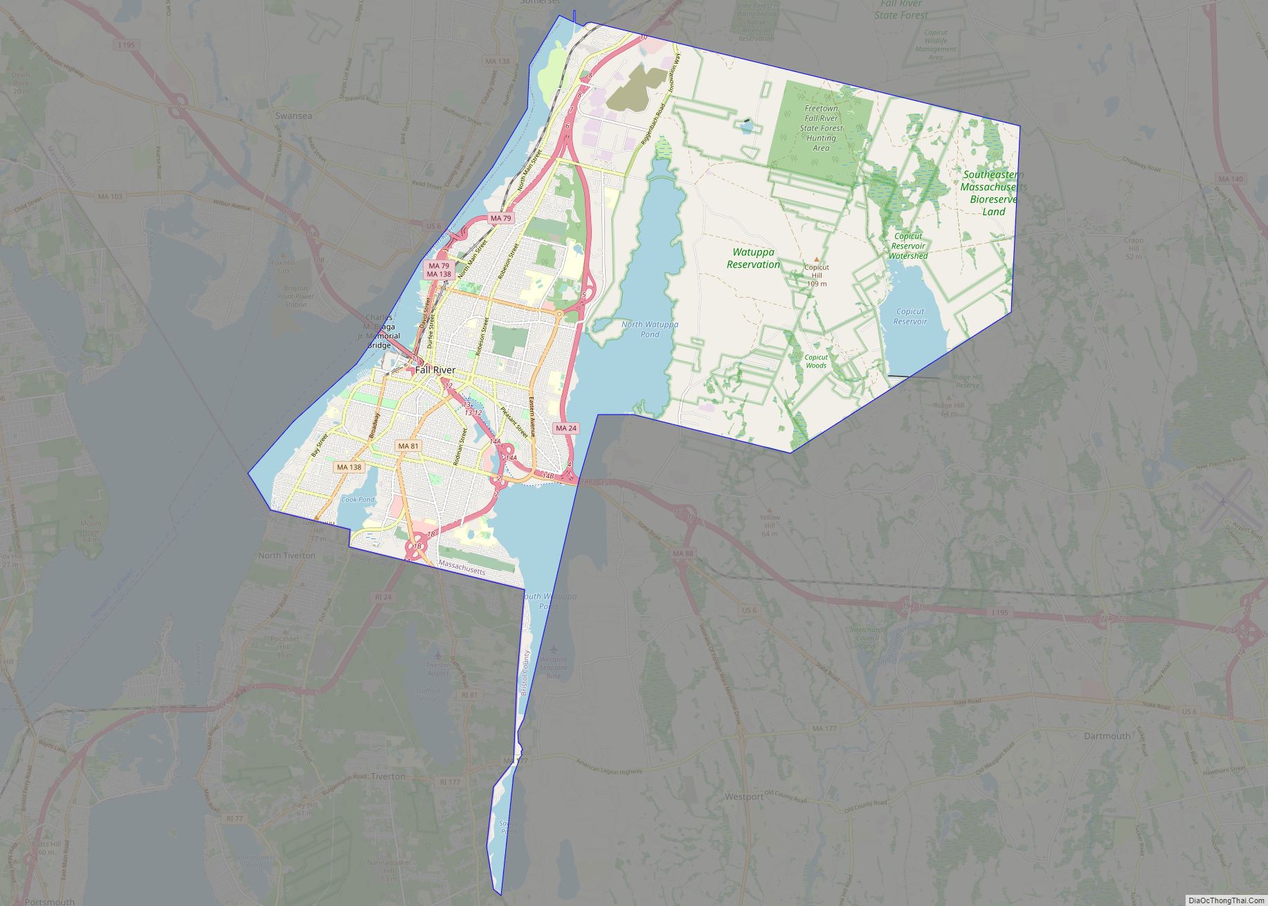 Map of Fall River city, Massachusetts