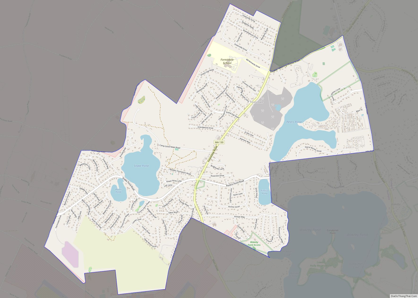 Map of Forestdale CDP, Massachusetts