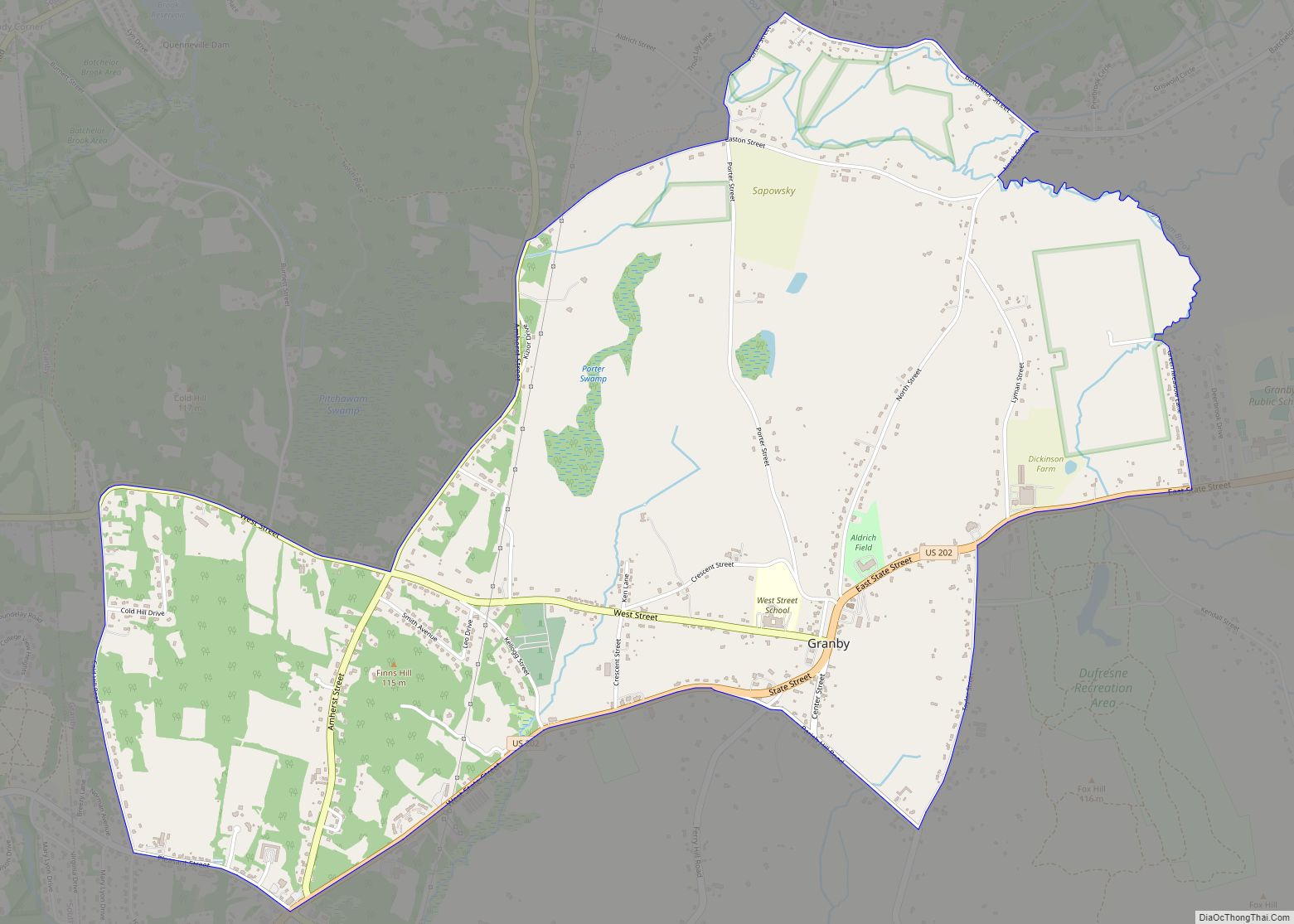 Map of Granby CDP, Massachusetts