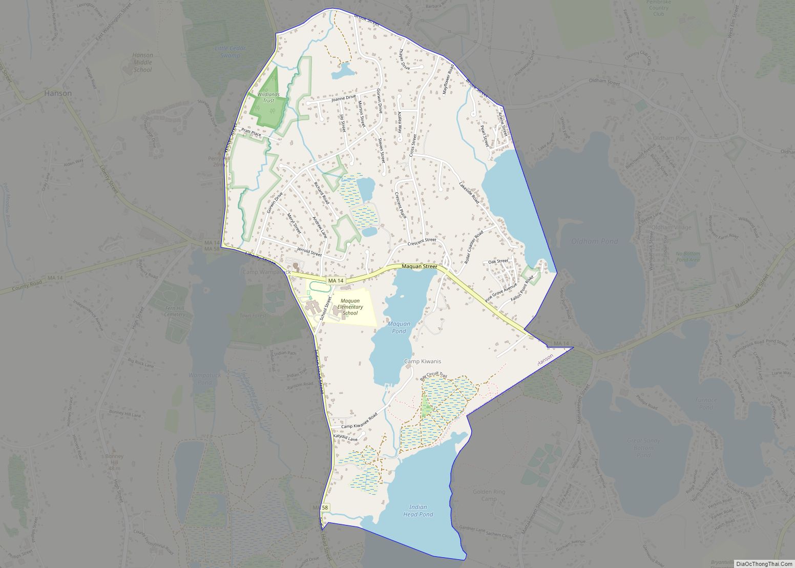 Map of Hanson CDP, Massachusetts