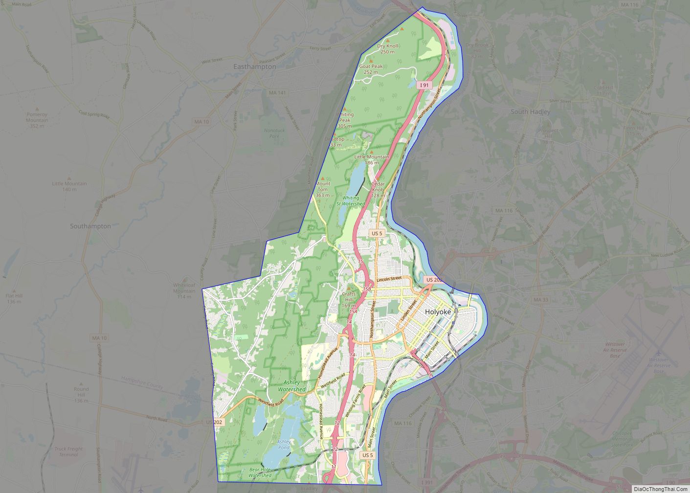 Map of Holyoke city, Massachusetts