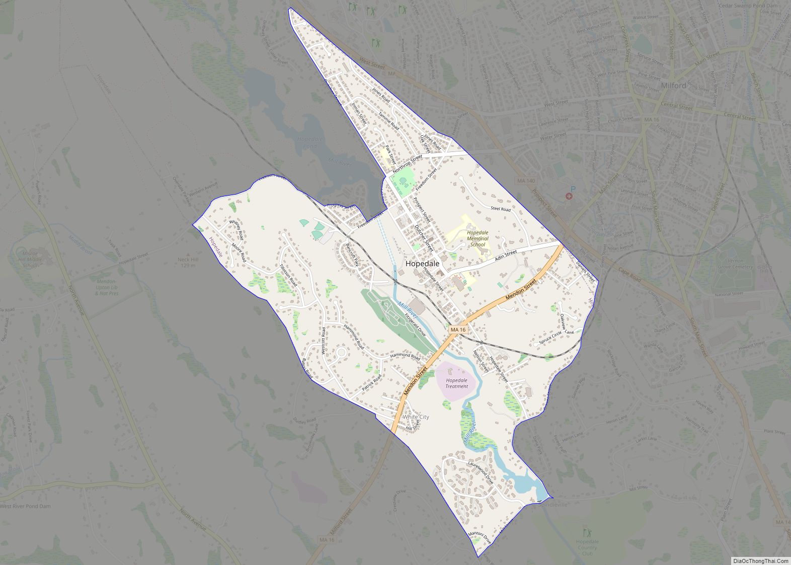 Map of Hopedale CDP, Massachusetts