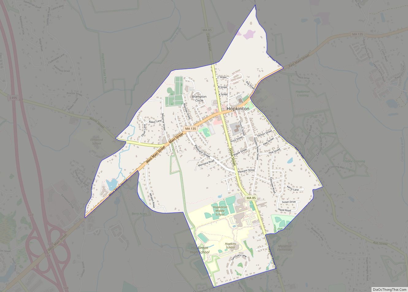 Map of Hopkinton CDP, Massachusetts