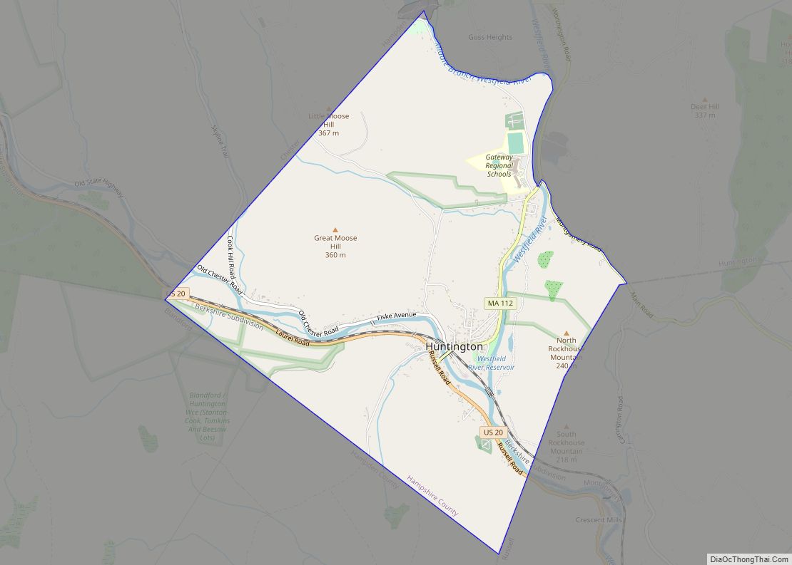 Map of Huntington CDP, Massachusetts