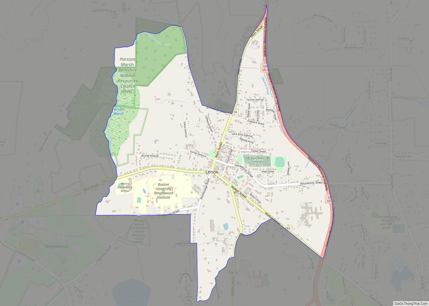 Map of Lenox CDP, Massachusetts