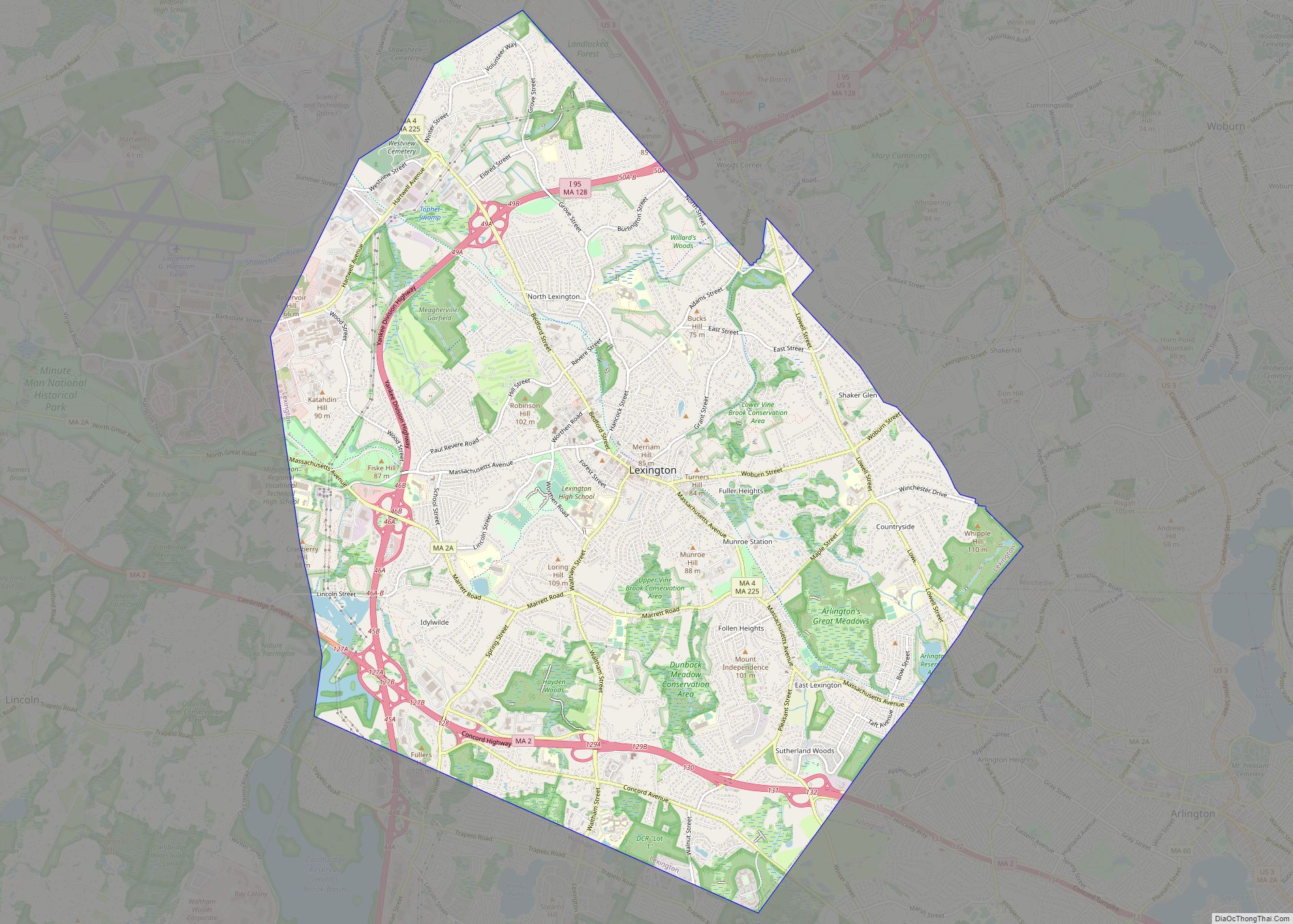 Map of Lexington CDP, Massachusetts