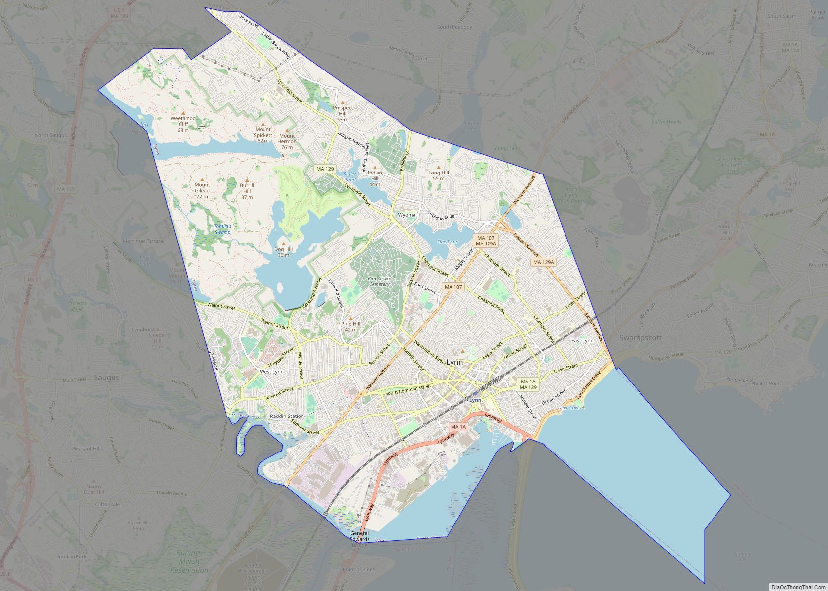 Map of Lynn city, Massachusetts