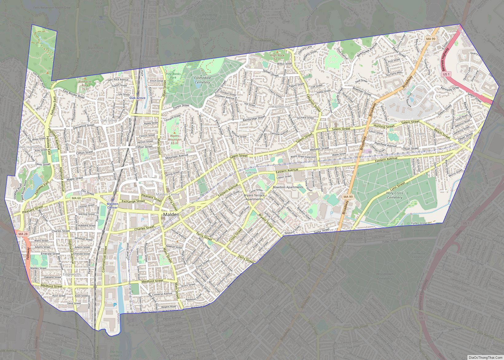 Map of Malden city, Massachusetts