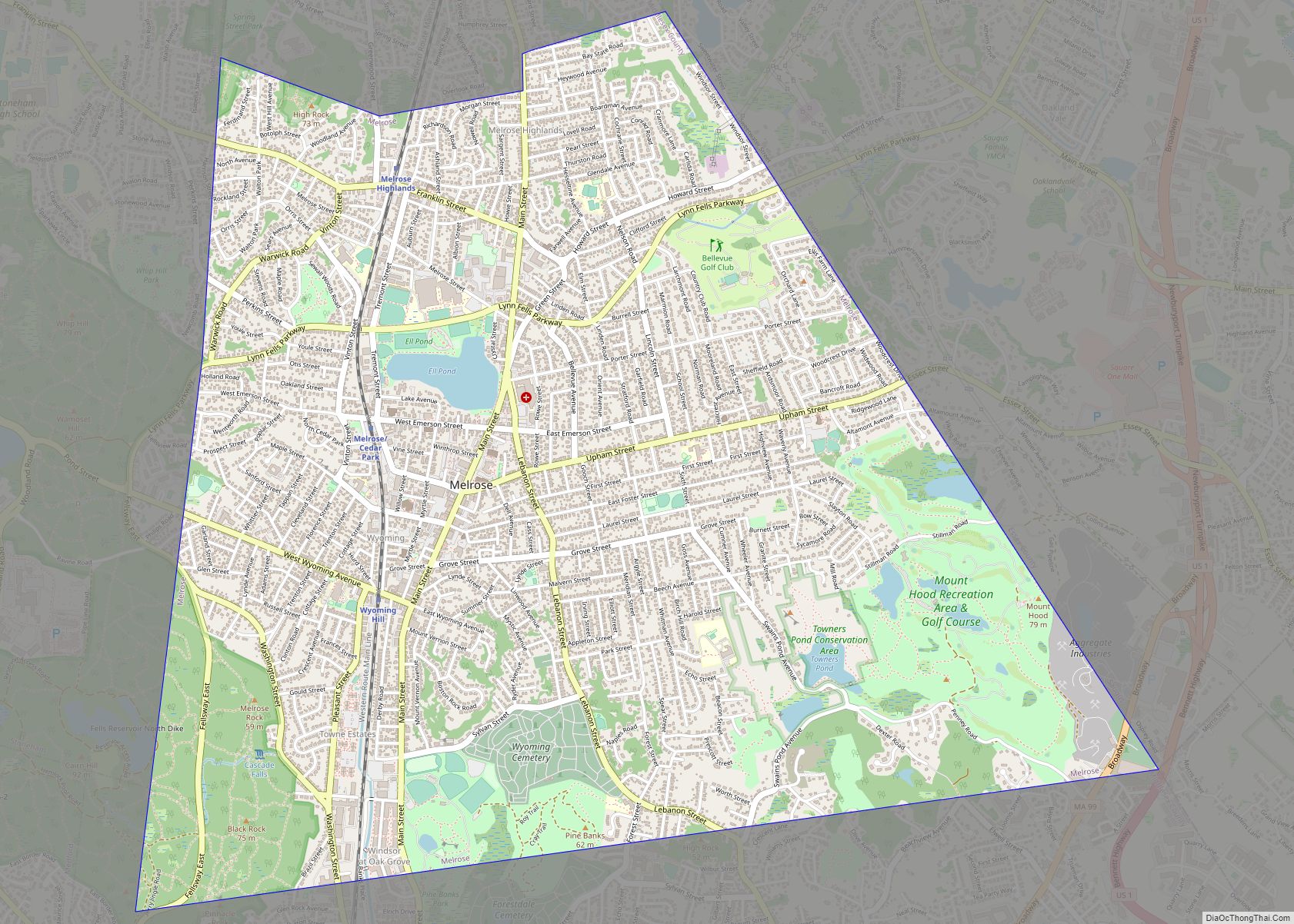 Map of Melrose city, Massachusetts
