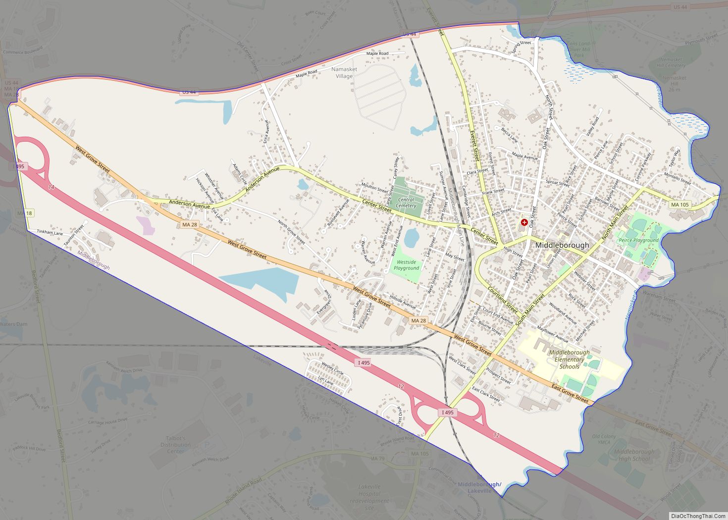Map of Middleborough Center CDP