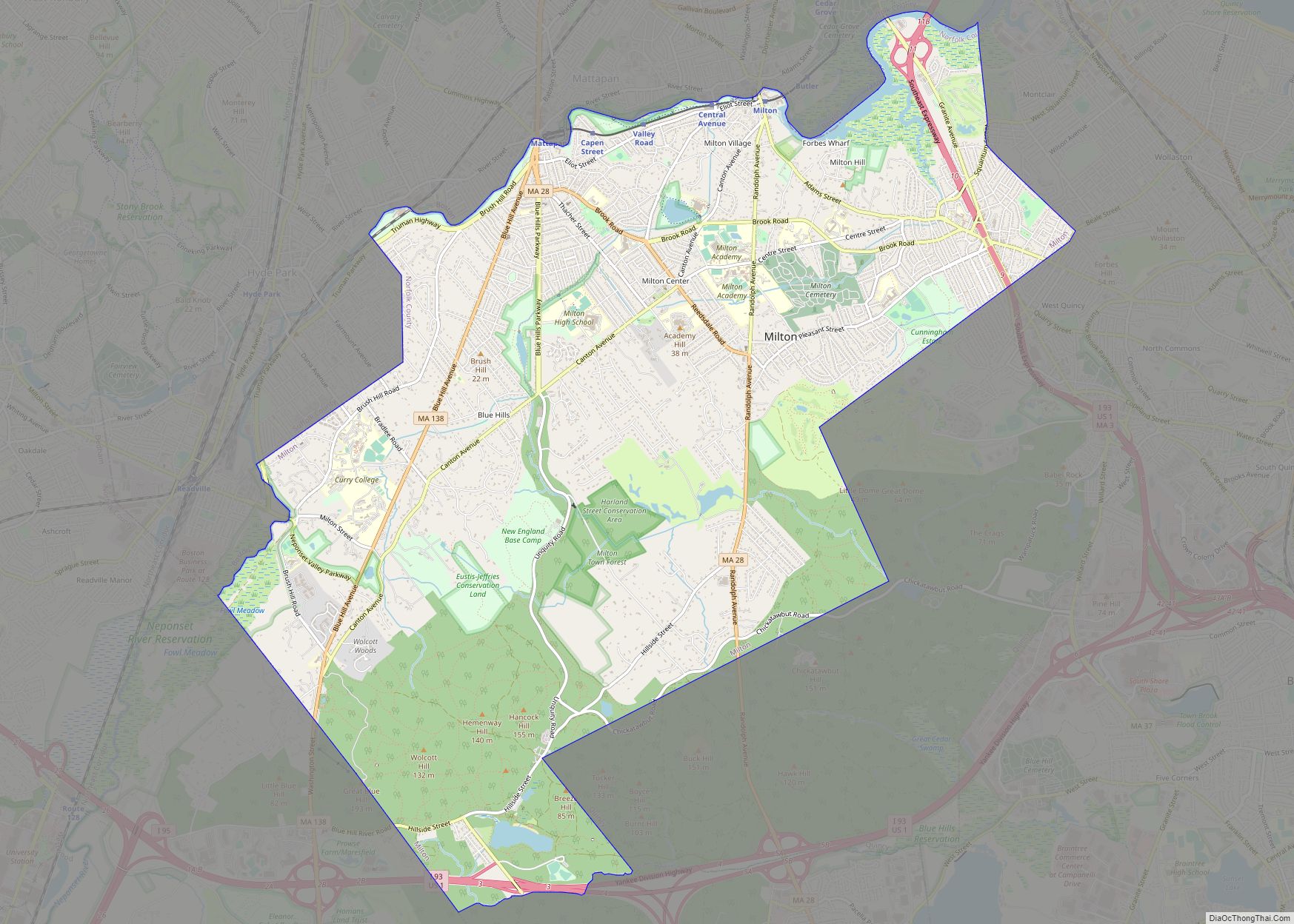 Map of Milton CDP, Massachusetts