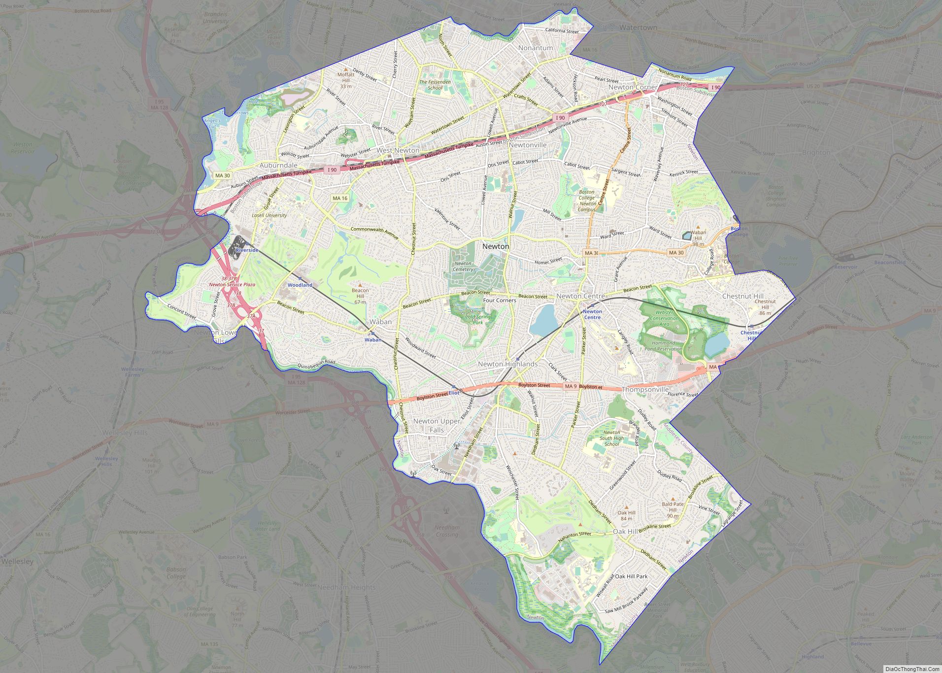 Map of Newton city, Massachusetts