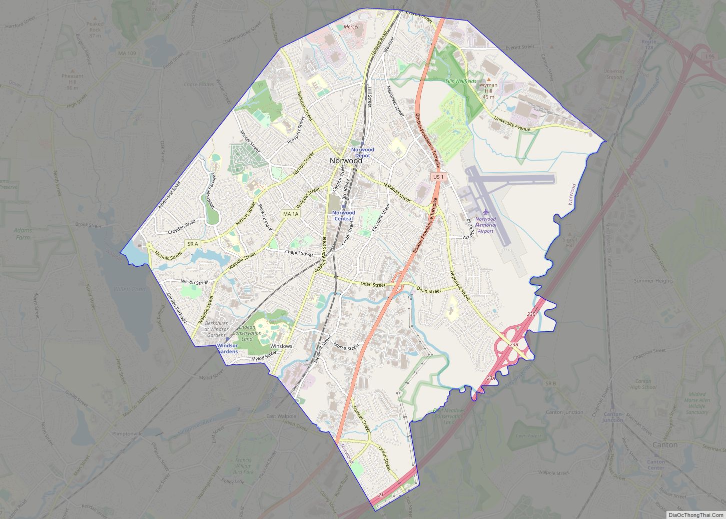Map of Norwood CDP, Massachusetts