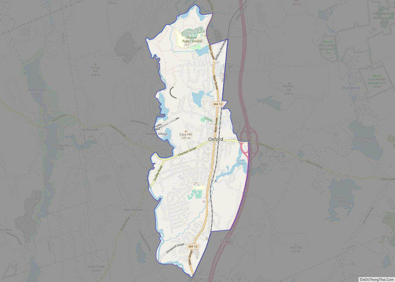 Map of Oxford CDP, Massachusetts