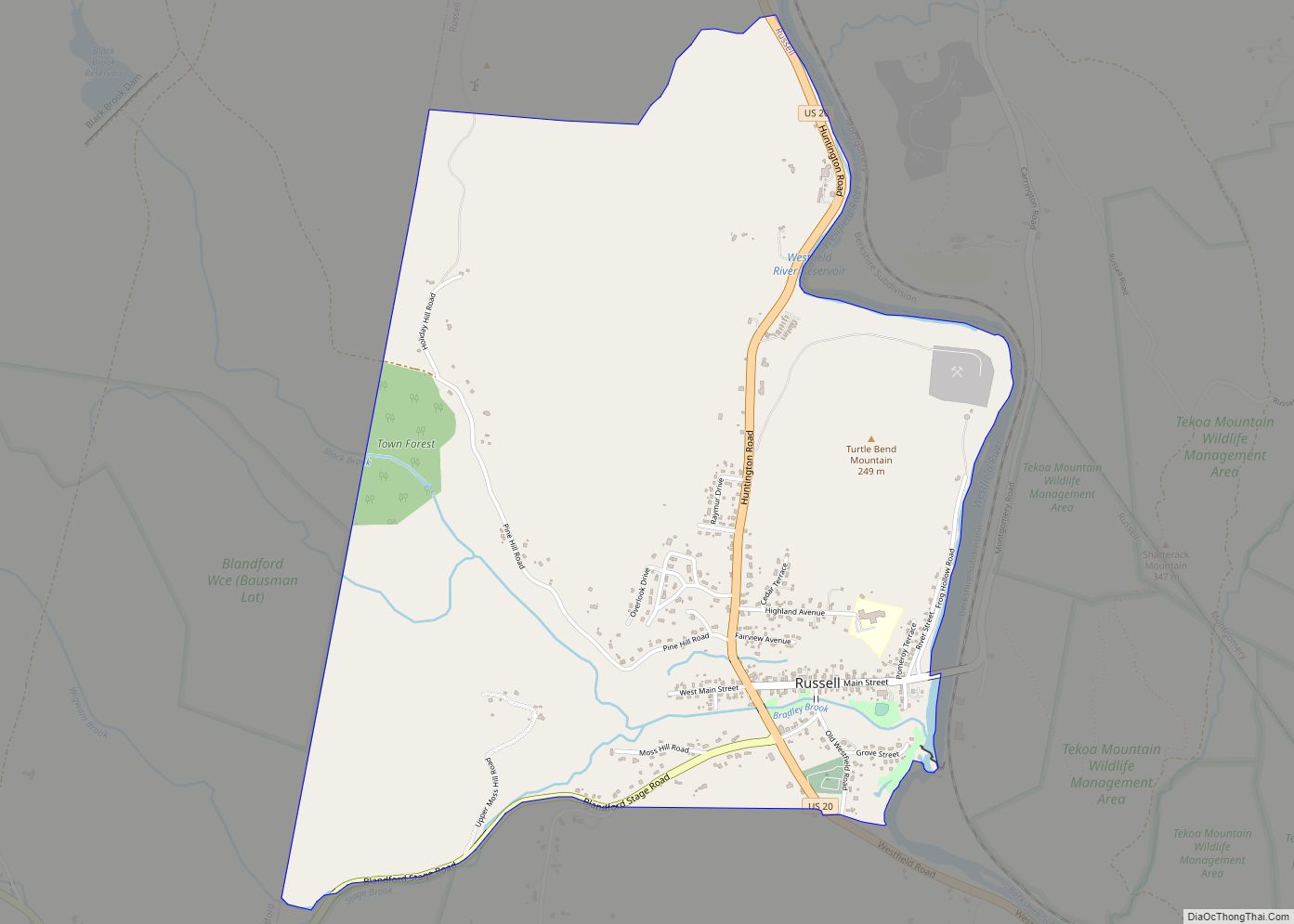 Map of Russell CDP, Massachusetts