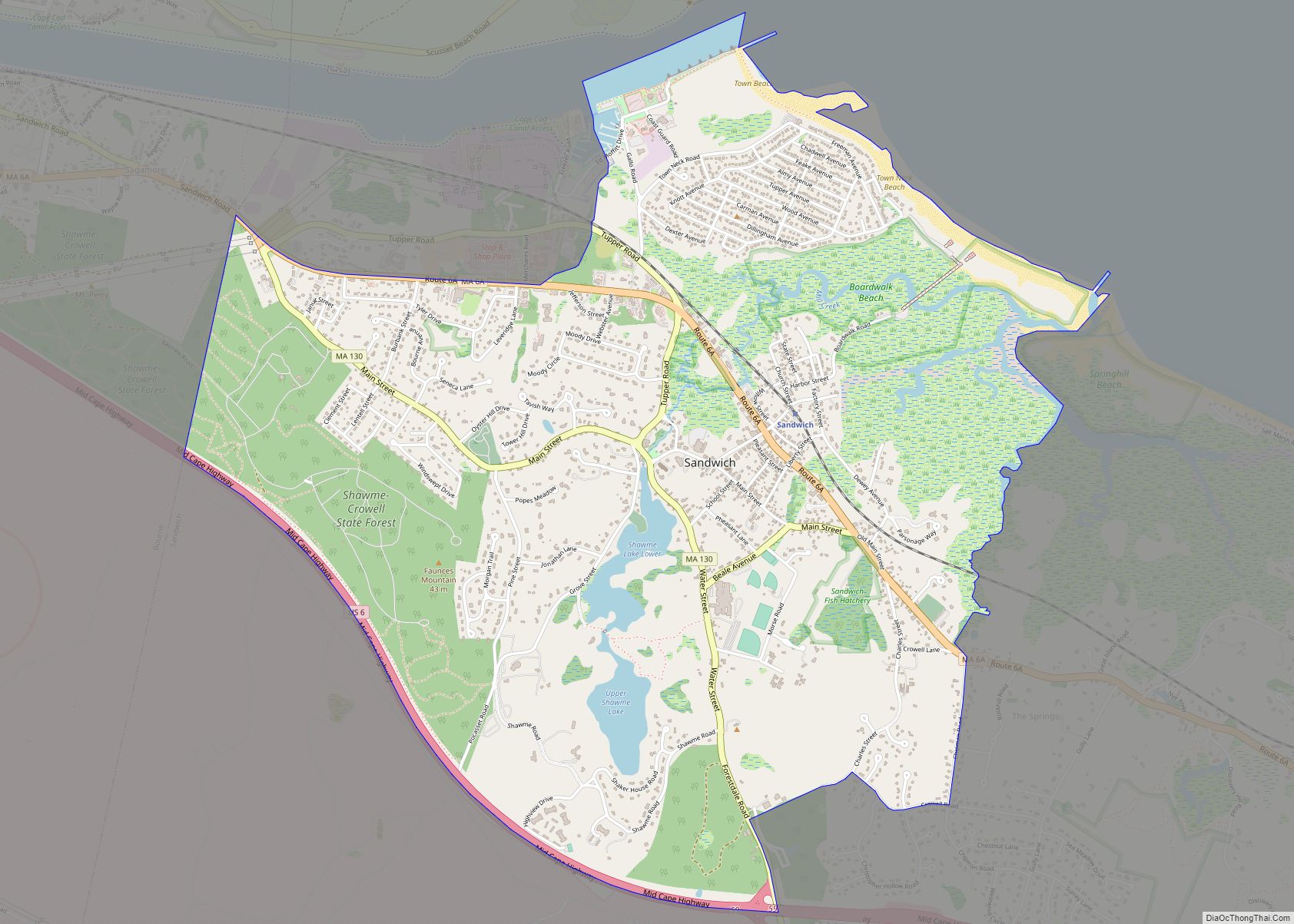 Map of Sandwich CDP, Massachusetts