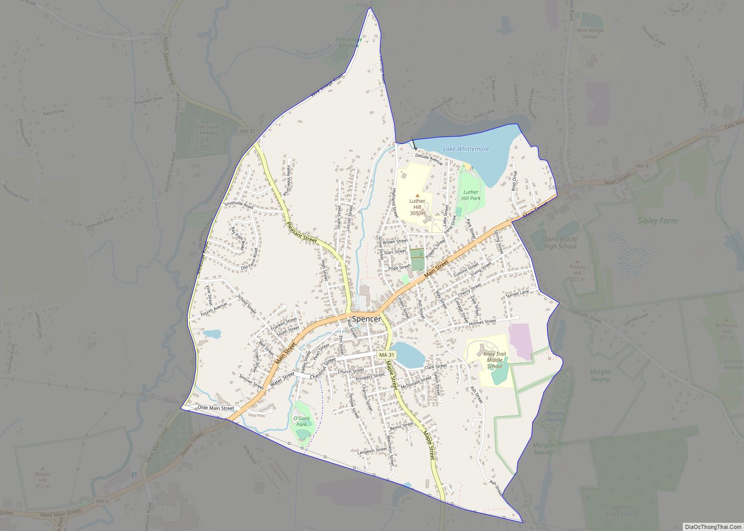 Map of Spencer CDP, Massachusetts