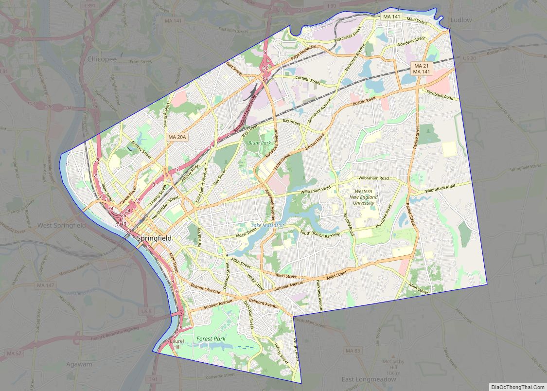 Map of Springfield city, Massachusetts