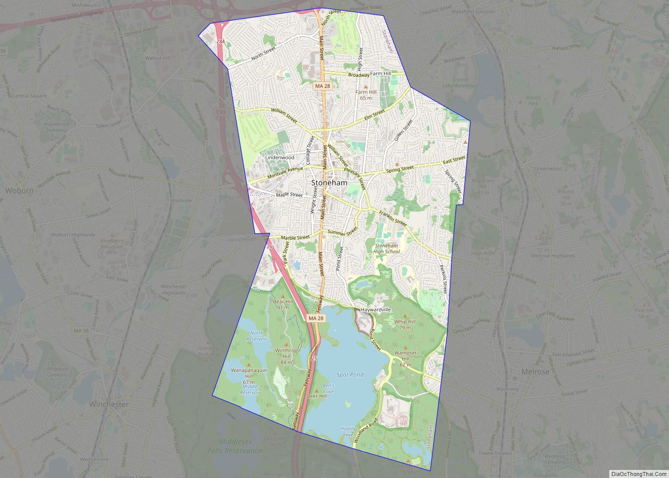 Map of Stoneham CDP