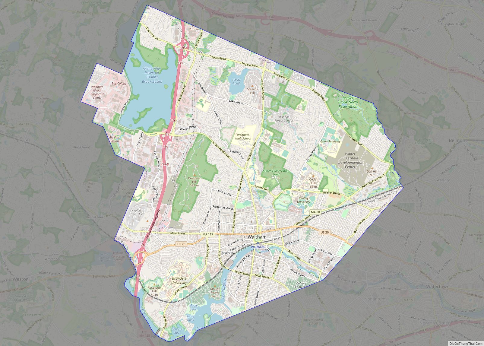 Map of Waltham city