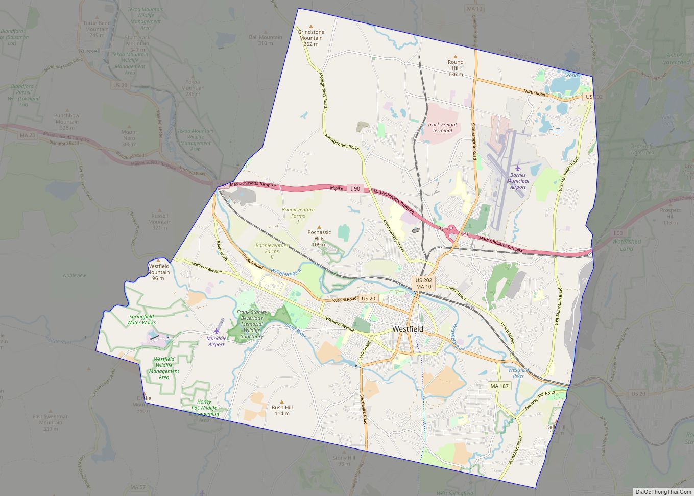 Map of Westfield city, Massachusetts