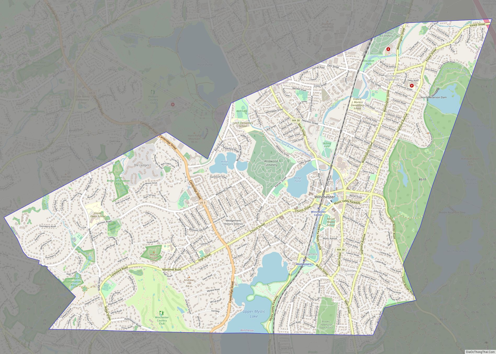 Map of Winchester CDP, Massachusetts