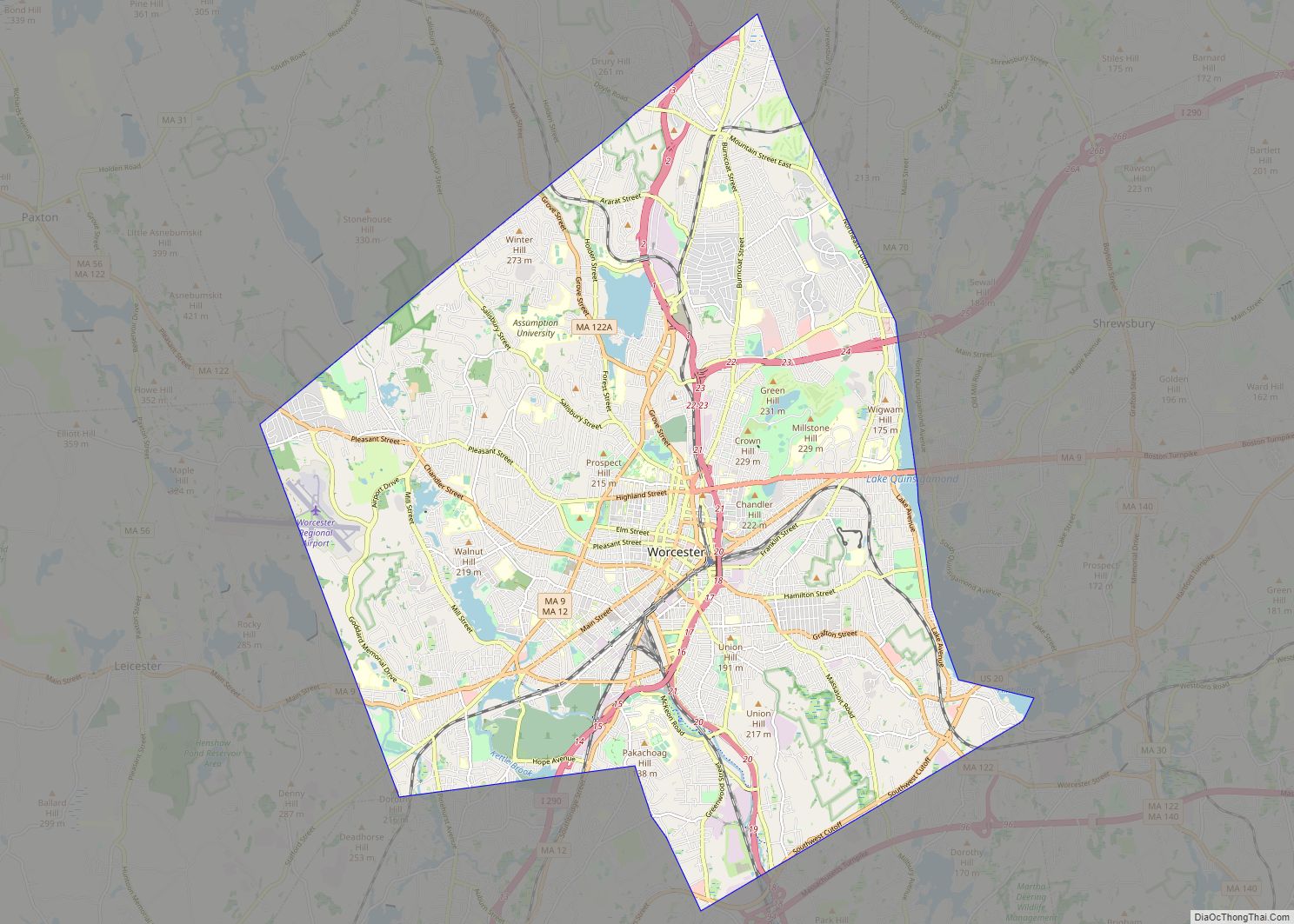 Map of Worcester city