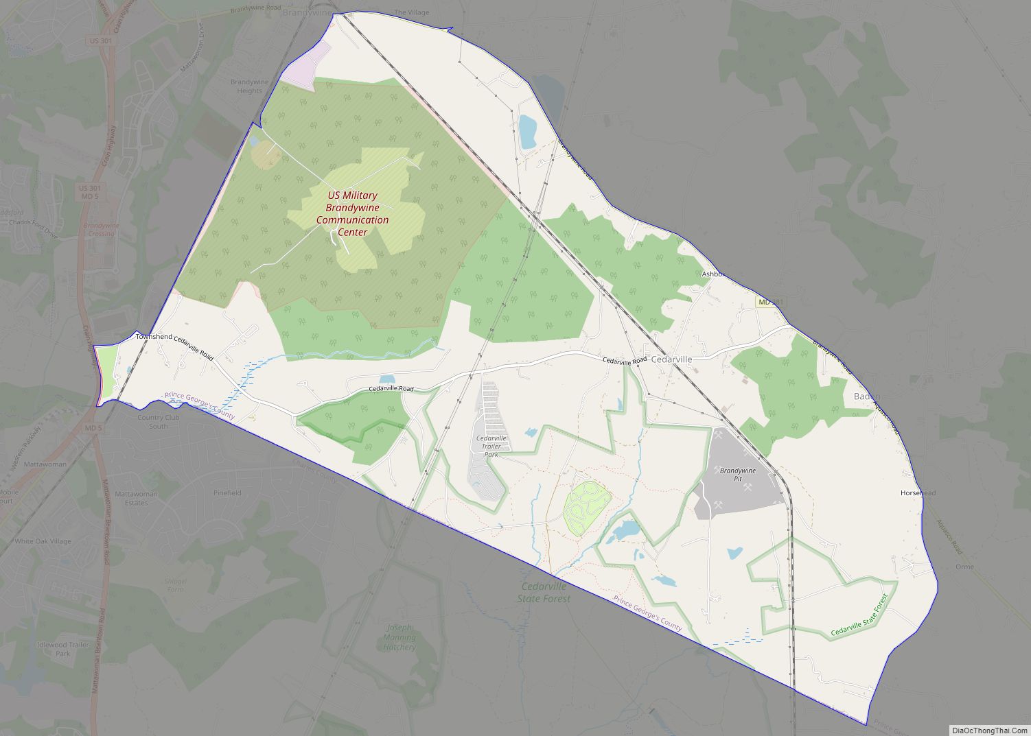 Map of Cedarville CDP, Maryland