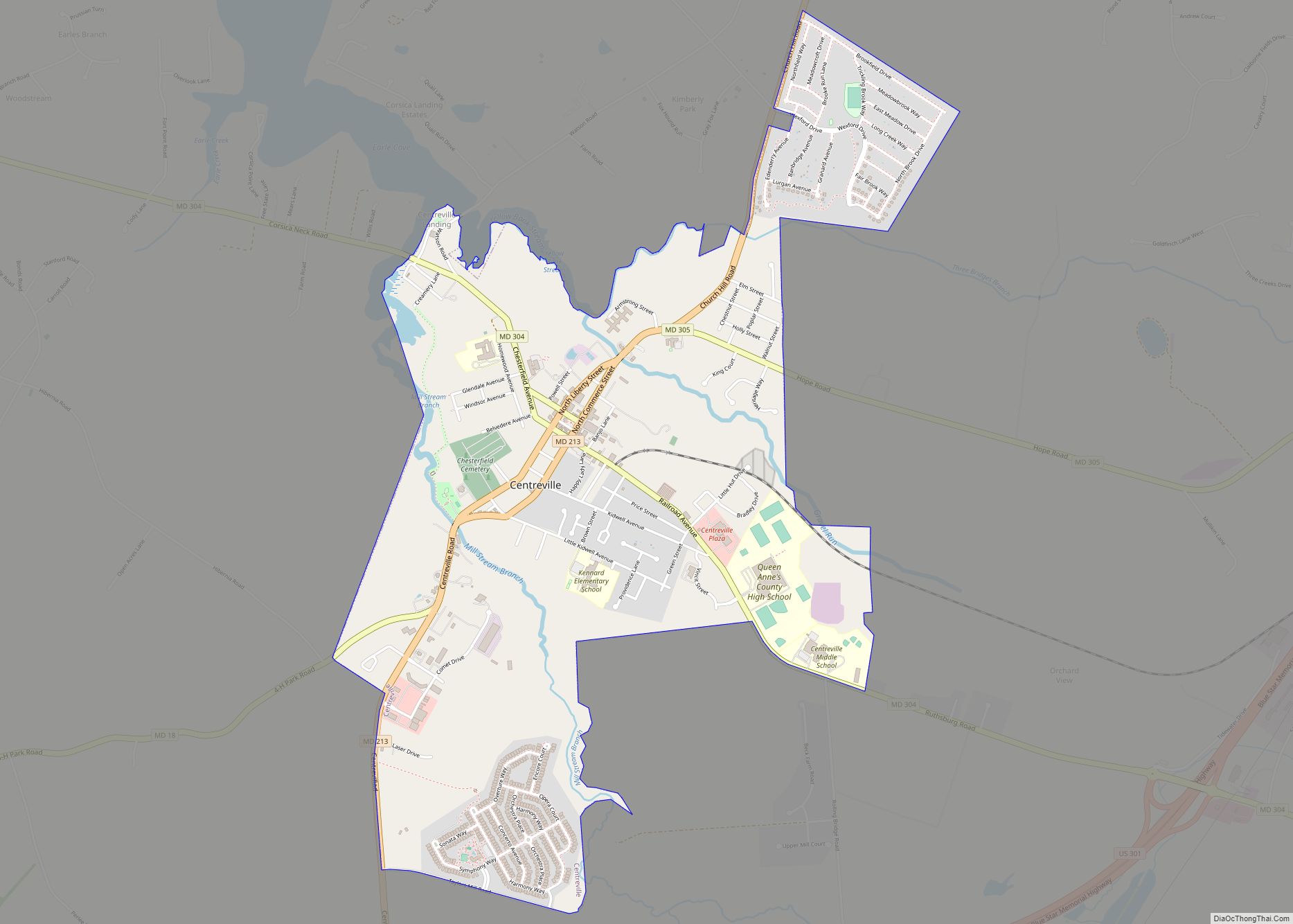 Map of Centreville town, Maryland