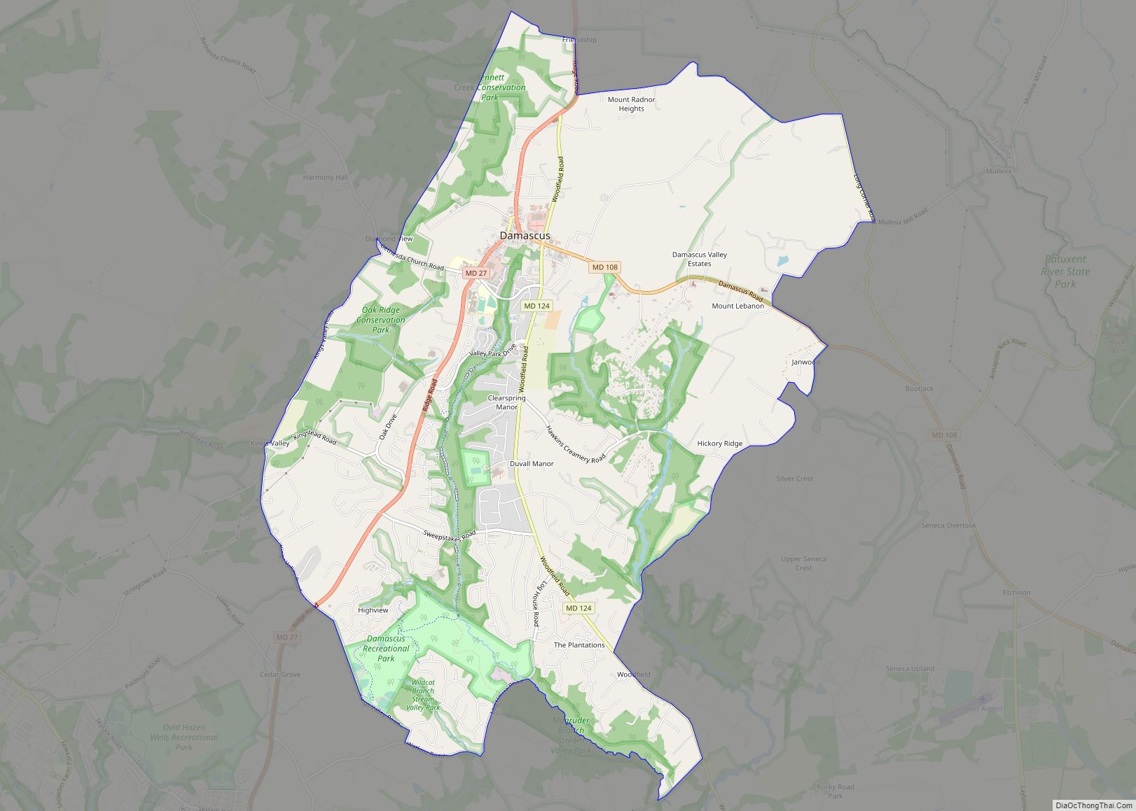 Map of Damascus CDP, Maryland
