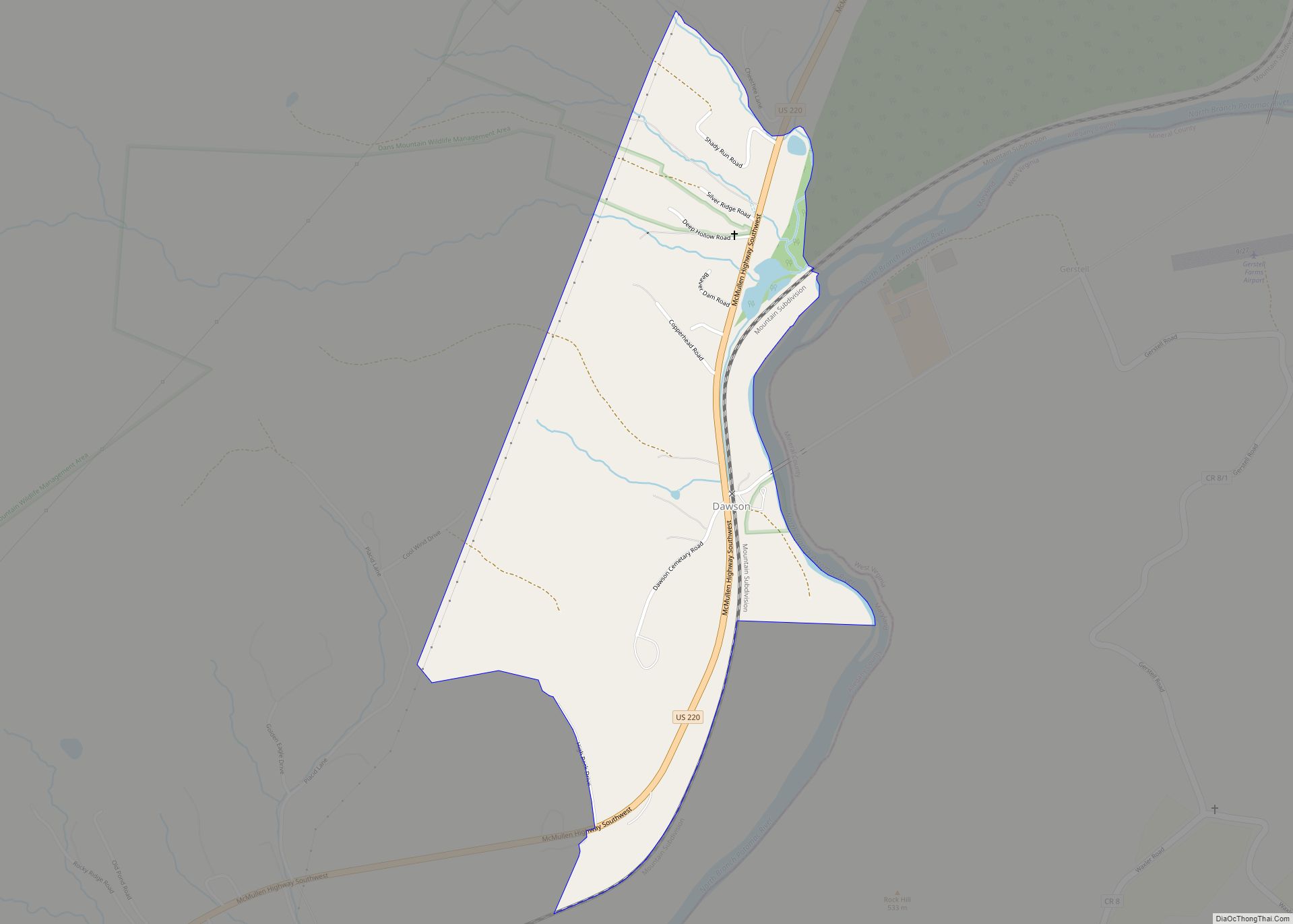 Map of Dawson CDP, Maryland