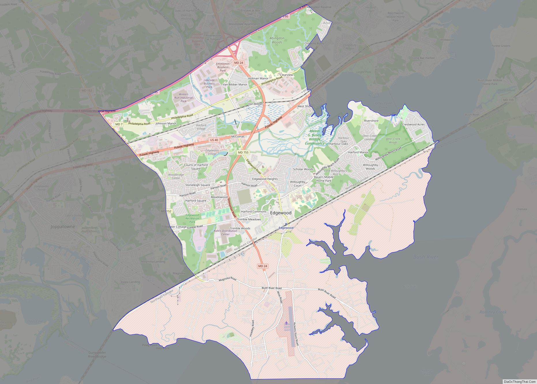 Map of Edgewood CDP, Maryland