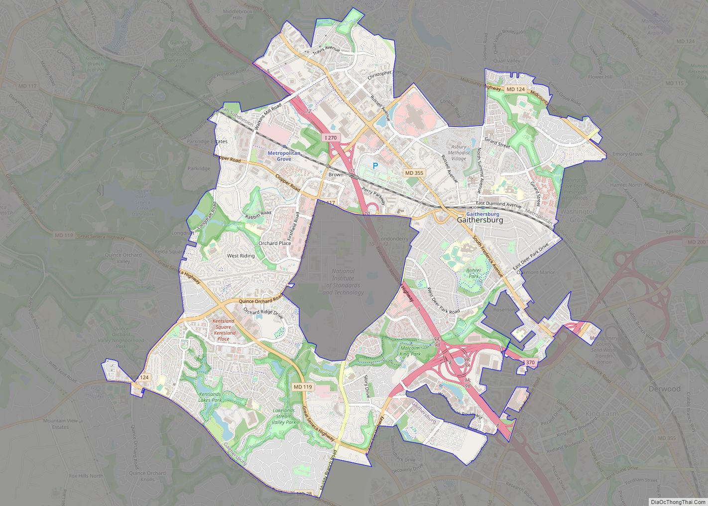 Map of Gaithersburg city