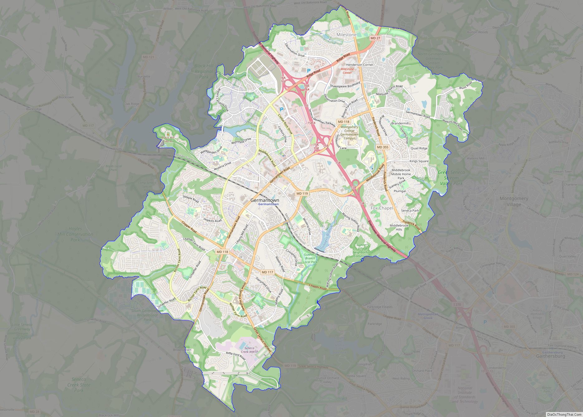 Map of Germantown CDP, Maryland