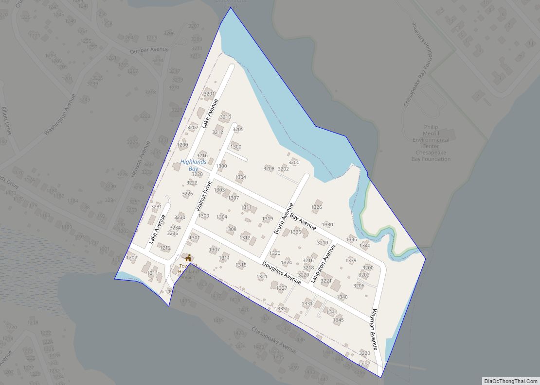 Map of Highland Beach town, Maryland