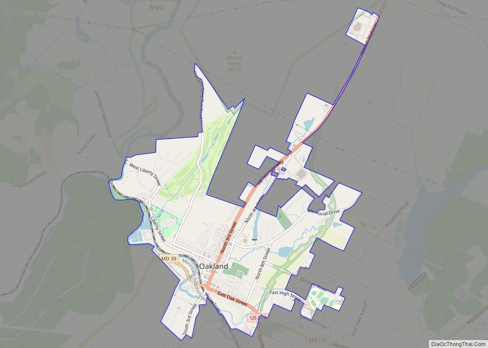 Map of Oakland town, Maryland