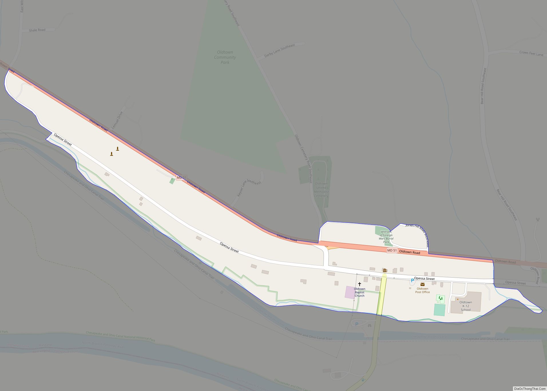 Map of Oldtown CDP, Maryland