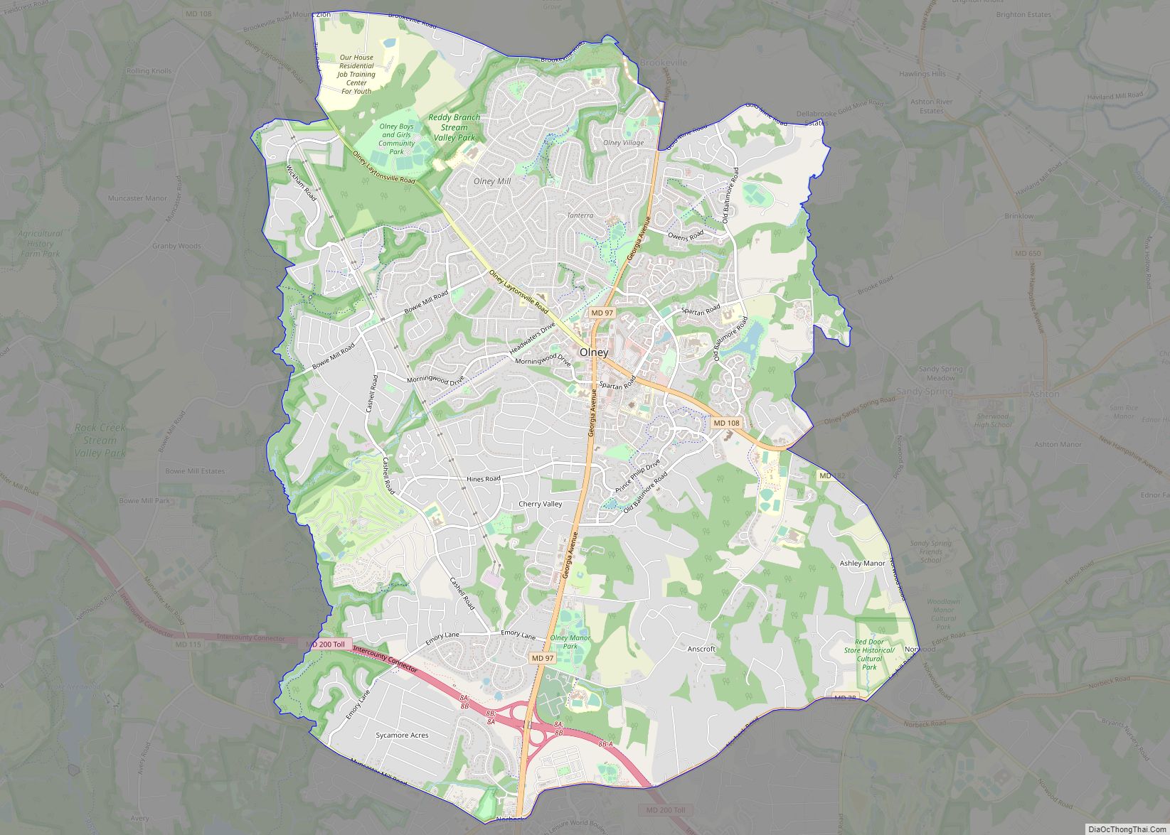 Map of Olney CDP, Maryland