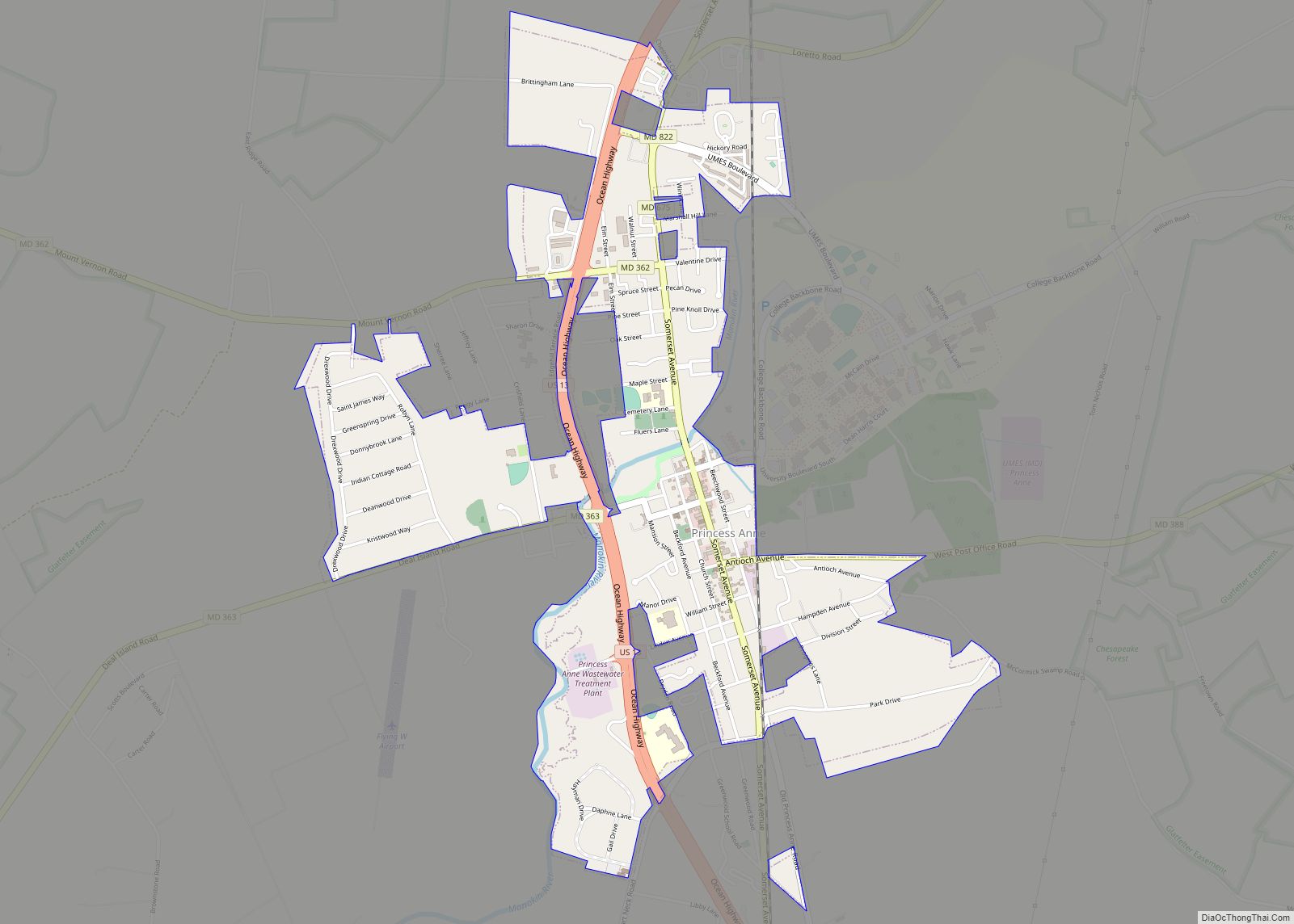 Map of Princess Anne town