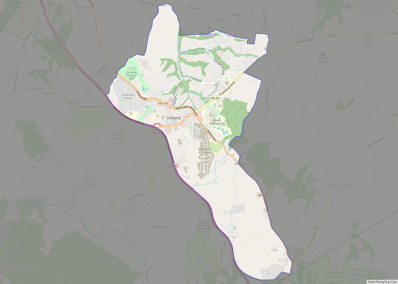 Map of Urbana CDP, Maryland