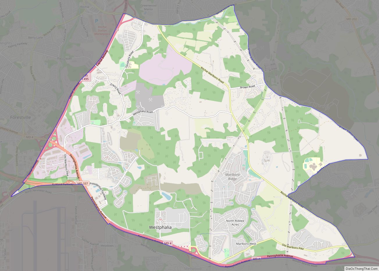 Map of Westphalia CDP, Maryland