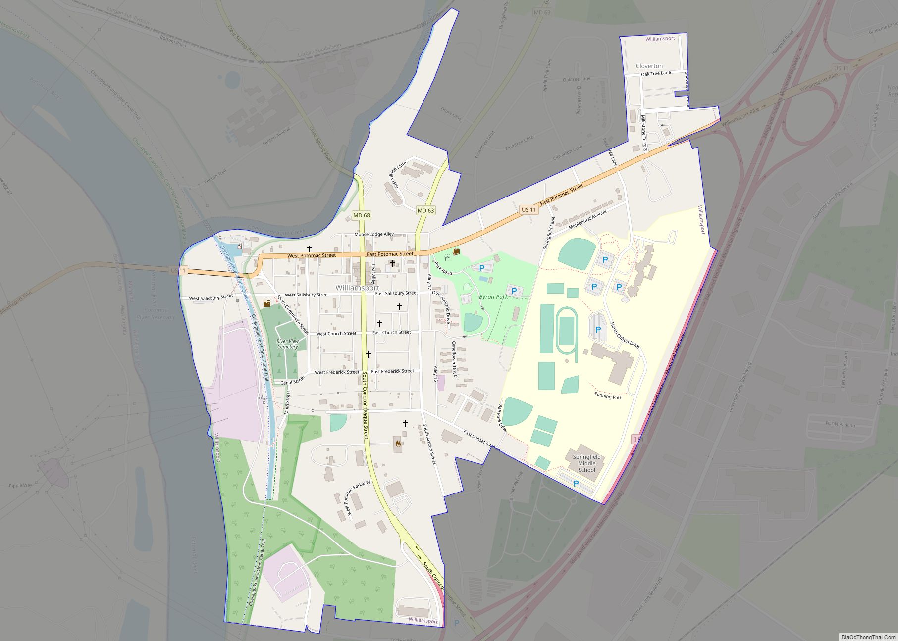 Map of Williamsport town, Maryland
