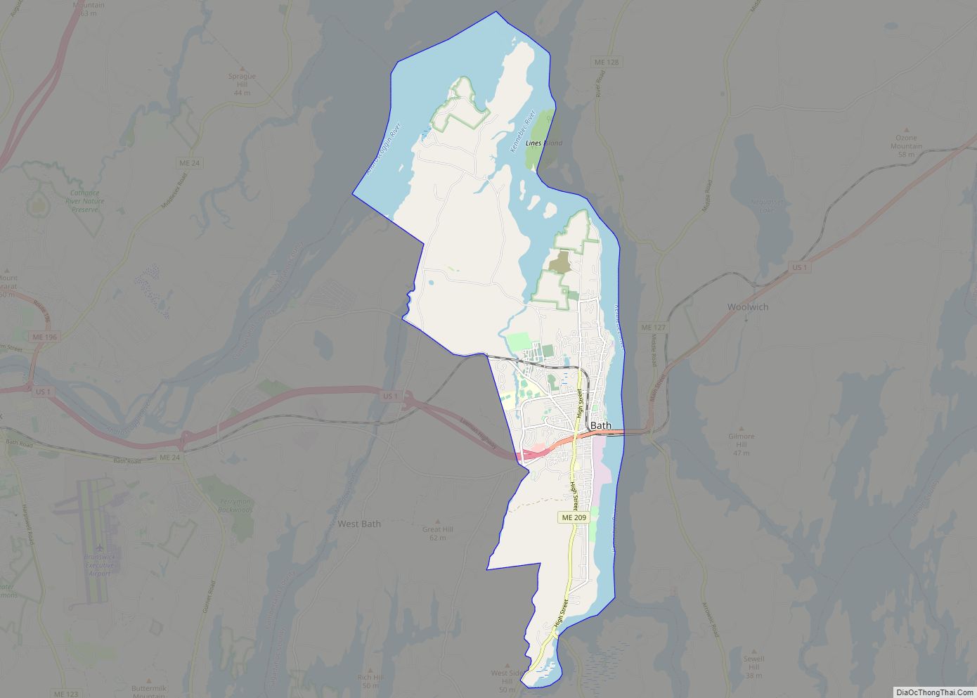Map of Bath city, Maine
