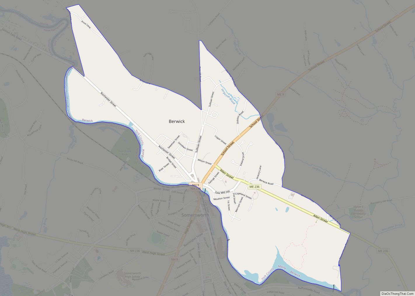 Map of Berwick CDP, Maine
