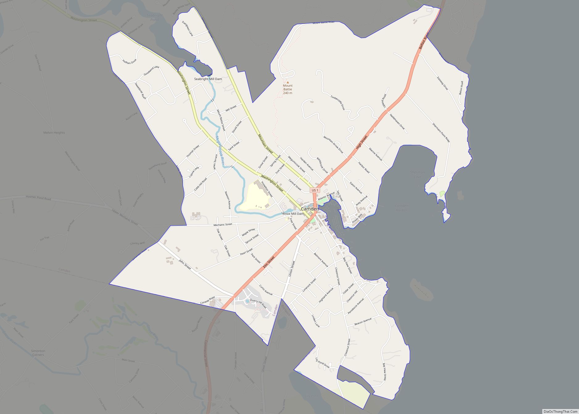 Map of Camden CDP, Maine
