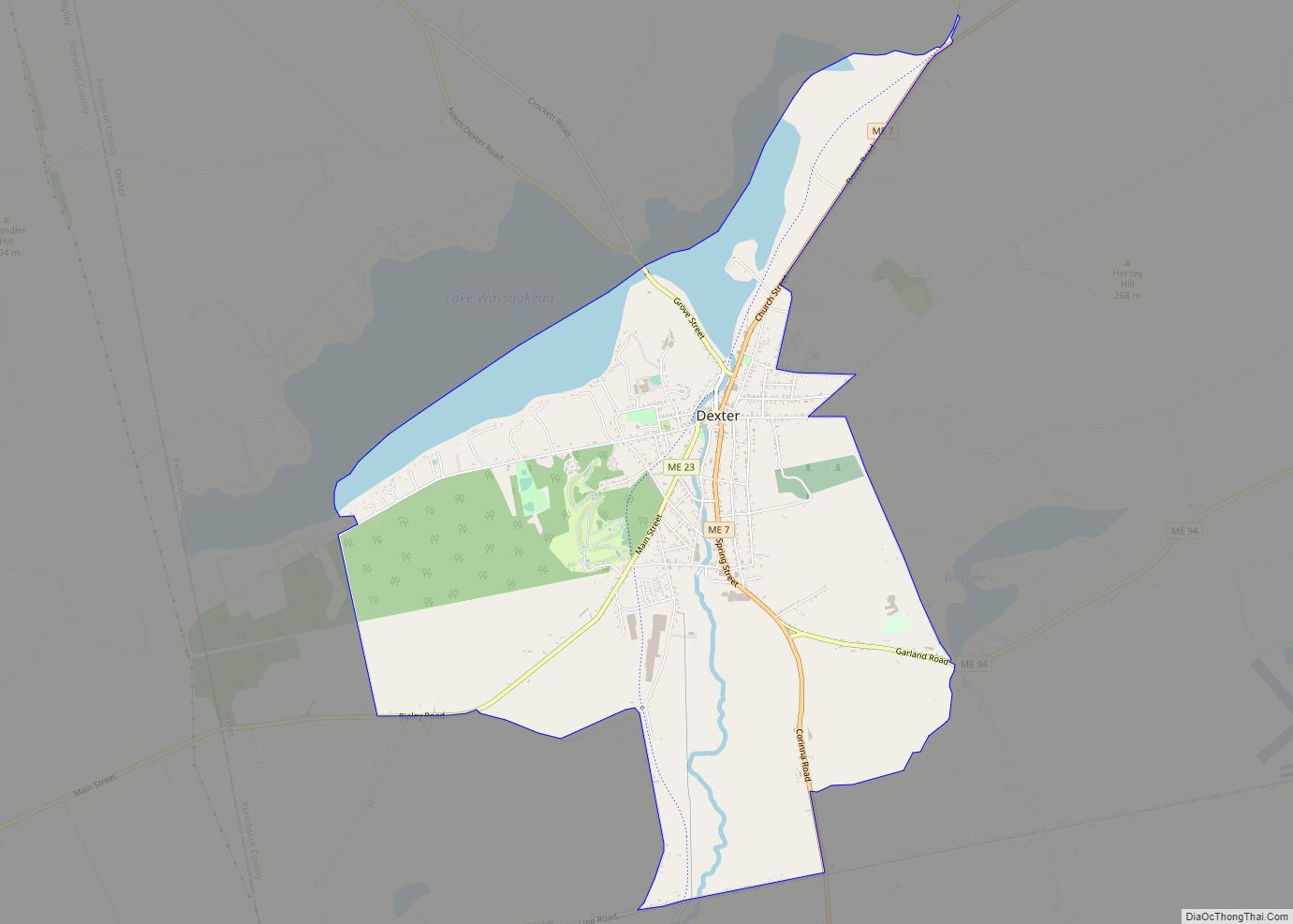 Map of Dexter CDP, Maine
