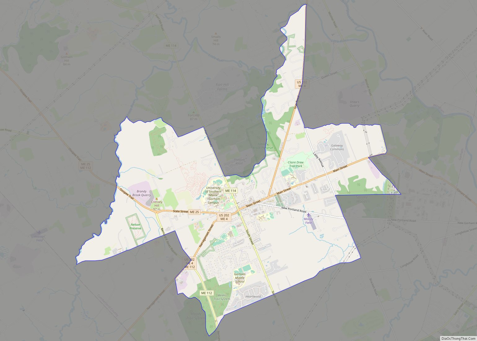 Map of Gorham CDP, Maine