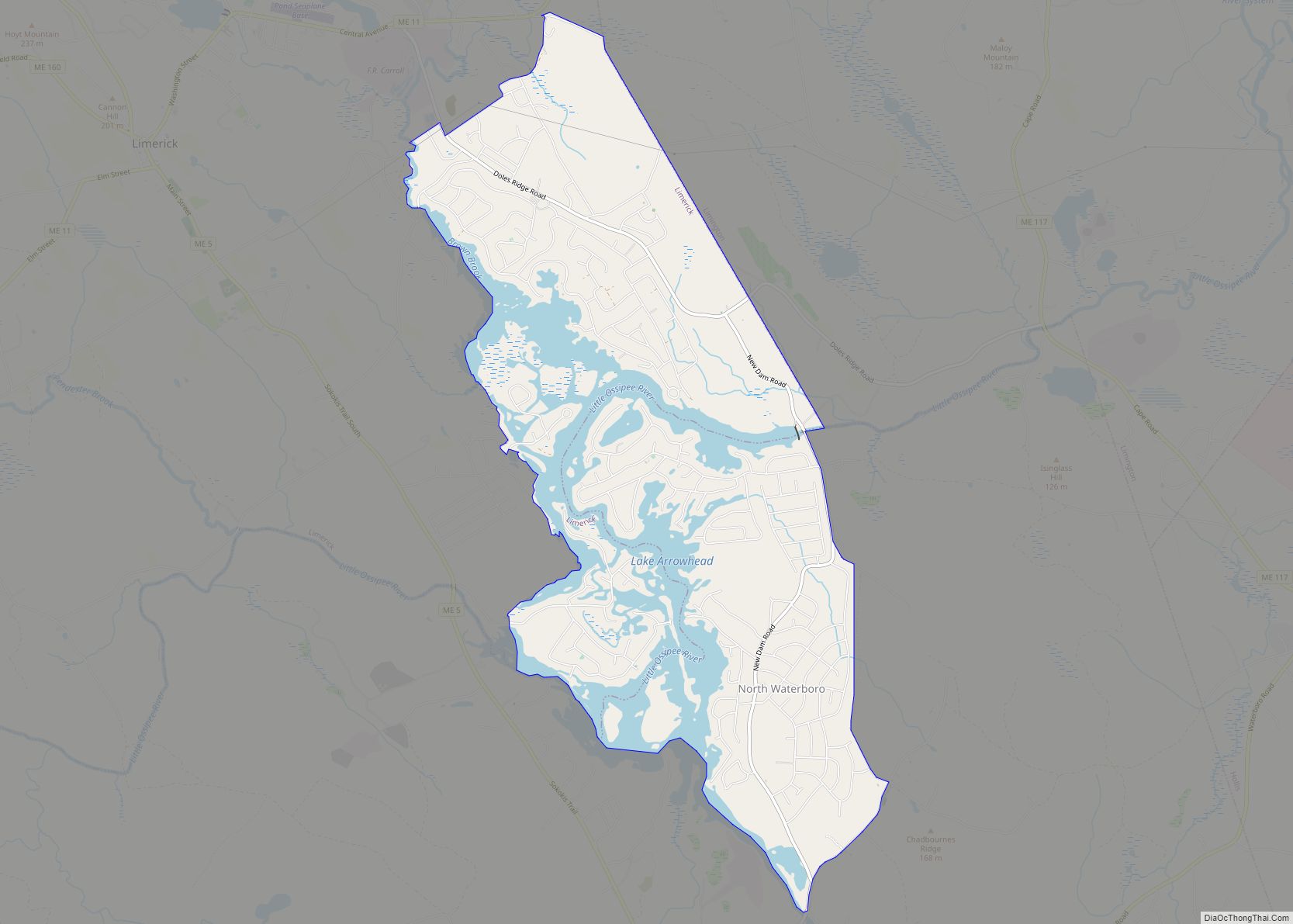 Map of Lake Arrowhead CDP, Maine